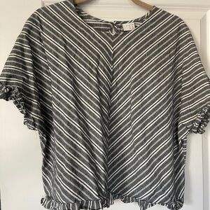 Striped A New Day Gray and White Line Top